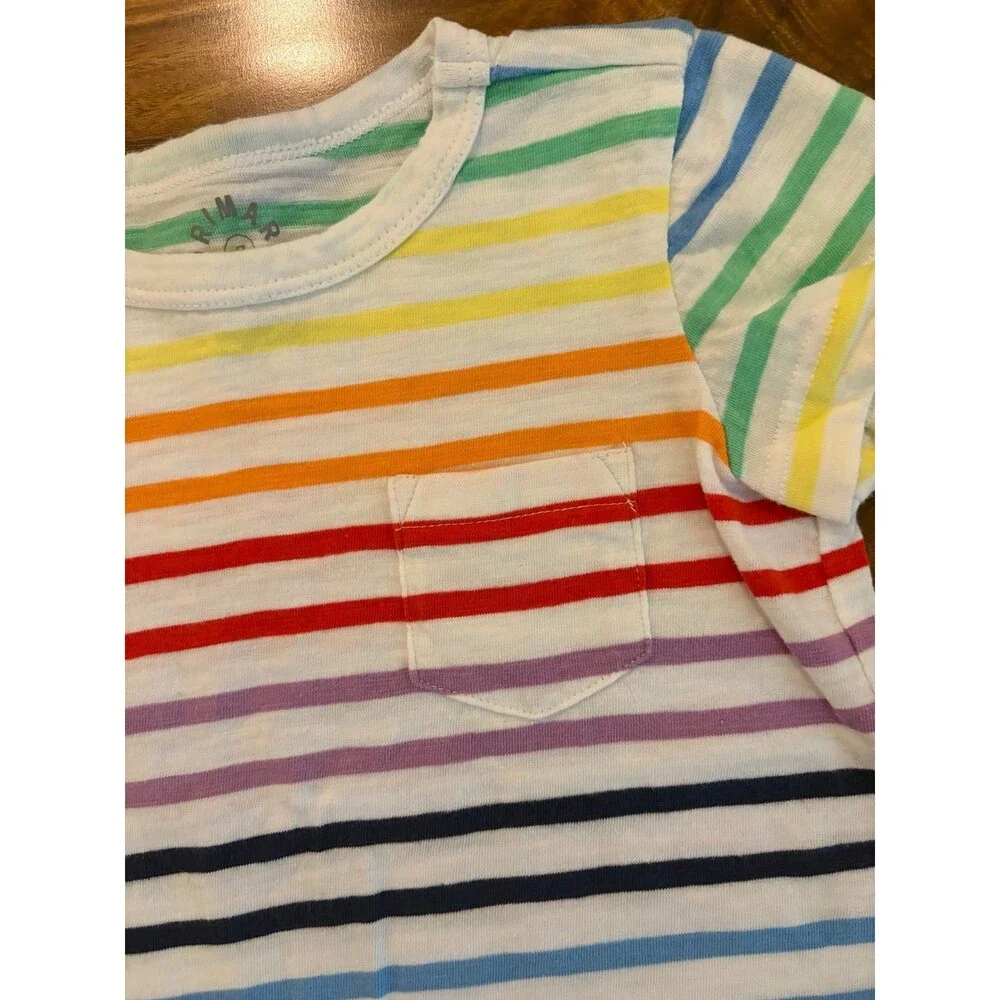 Primary Short Sleeve Pocket Tee, Rainbow Stripe, Size 3T
